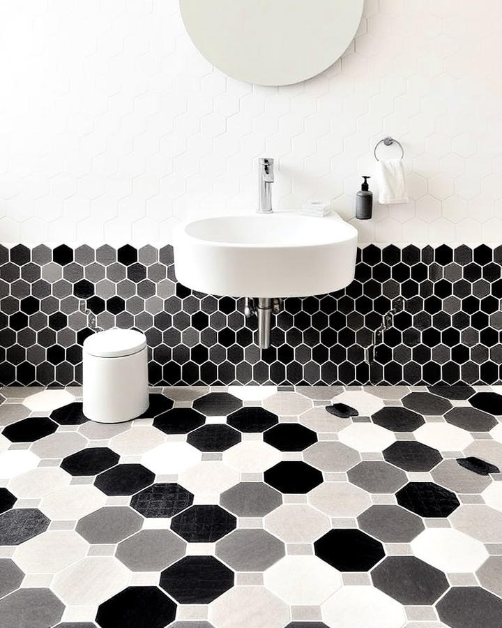 Hexagonal Tiles Floor for a Trendy Look Bathroom