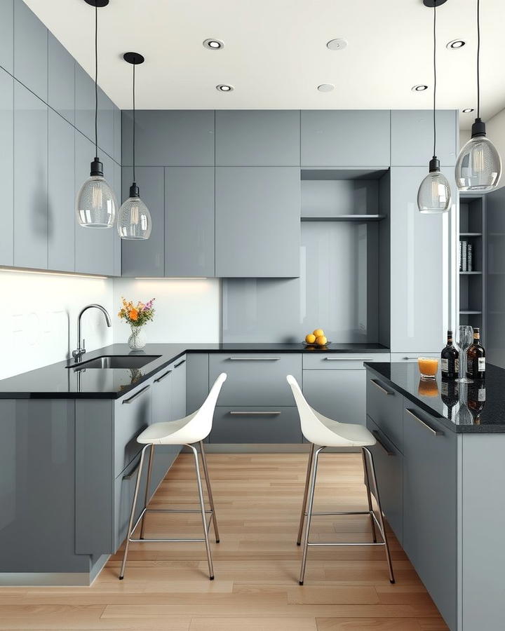 High Gloss Gray Cabinets for Modern Elegance