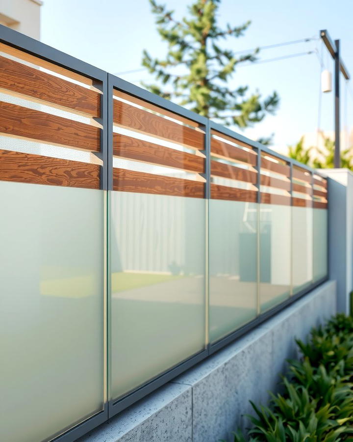 Horizontal Fence with Frosted Glass Panels 2