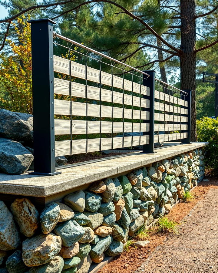 Horizontal Fence with Gabion Wall Base