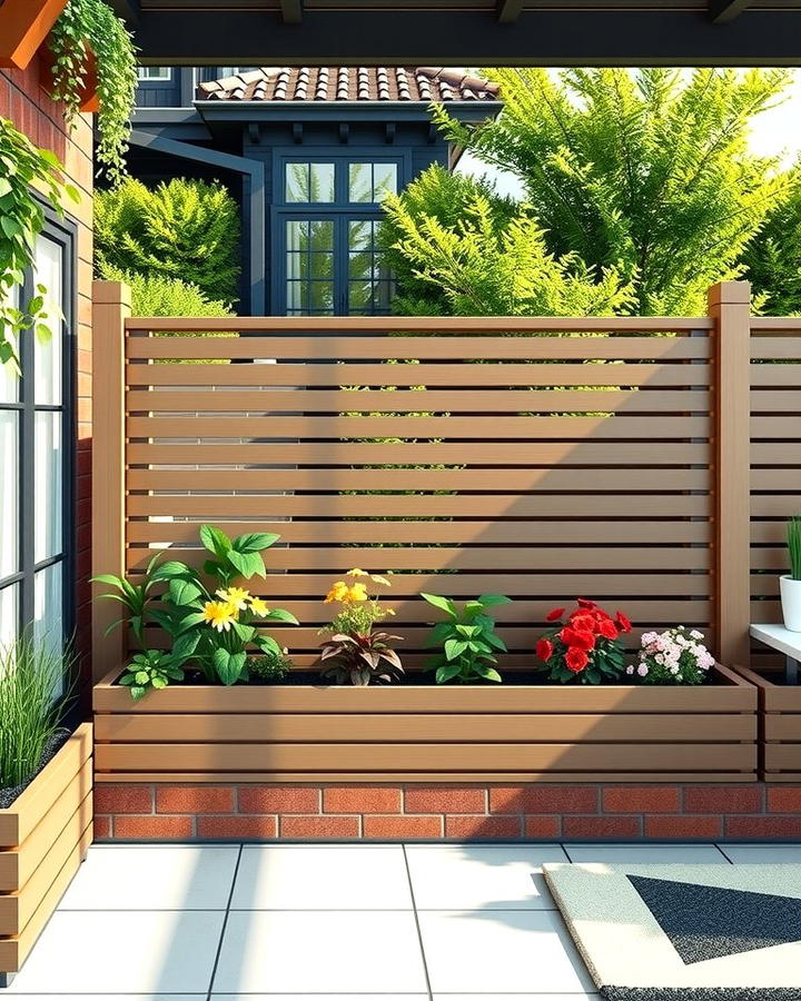 Horizontal Privacy Fence with Planters