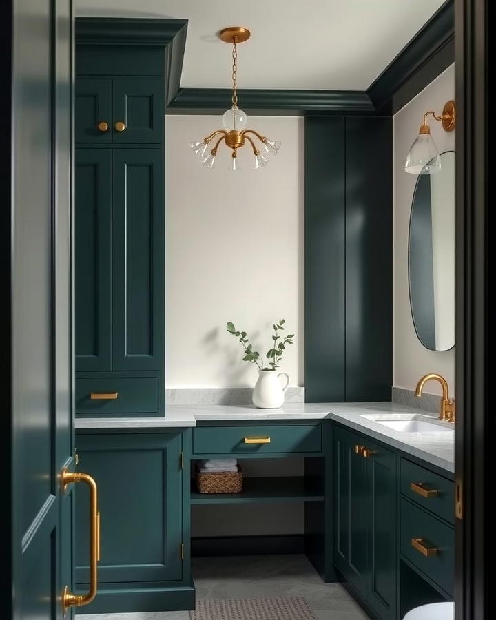 Hunter Green Cabinets with Gold Accents