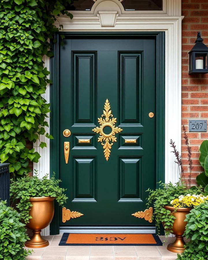 Hunter Green Door with Gold Leaf Detailing
