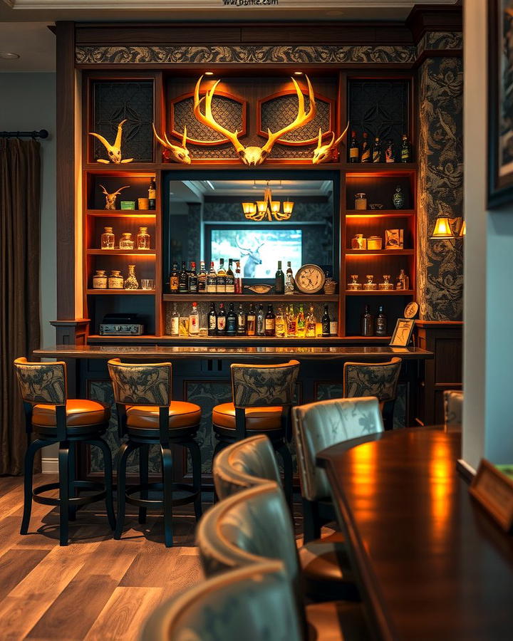 Hunting Themed Bar Area for Entertaining