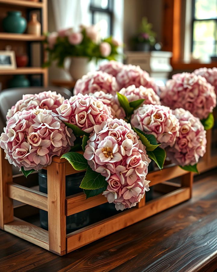 Hydrangeas in Wooden Crates