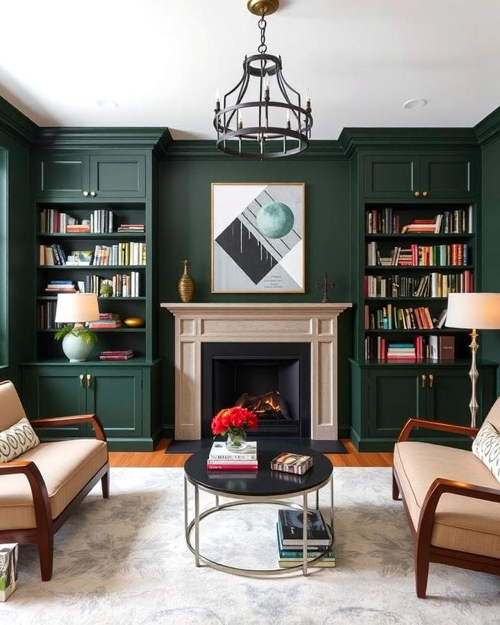 Incorporating Built In Dark Green Cabinets