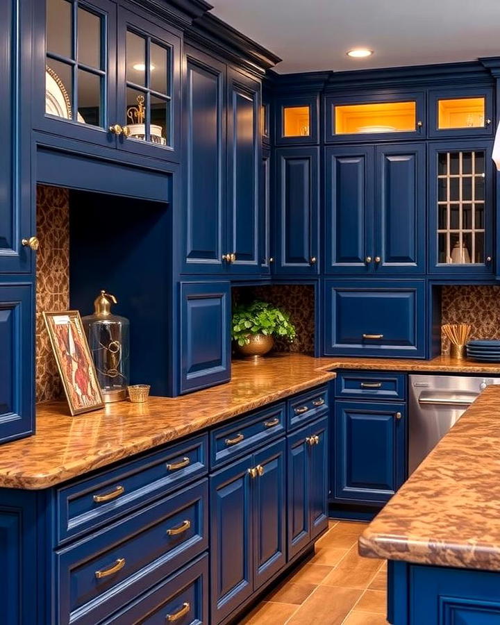 Indigo Cabinets with Mocha Brown Granite