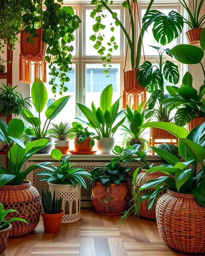 Indoor Plants and Woven Baskets