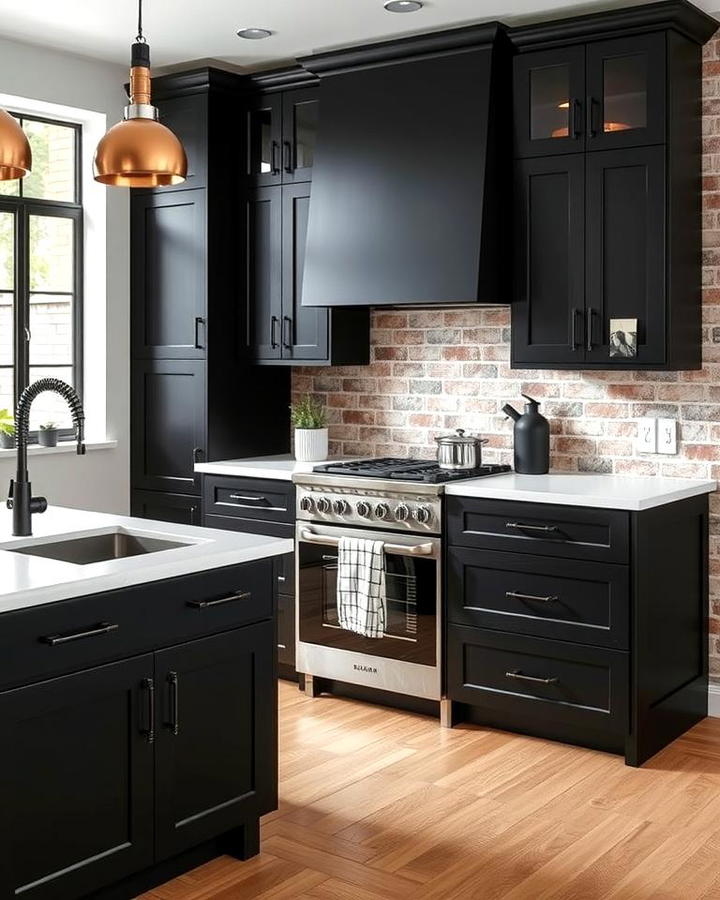 Industrial Black Cabinets With White Concrete Countertops