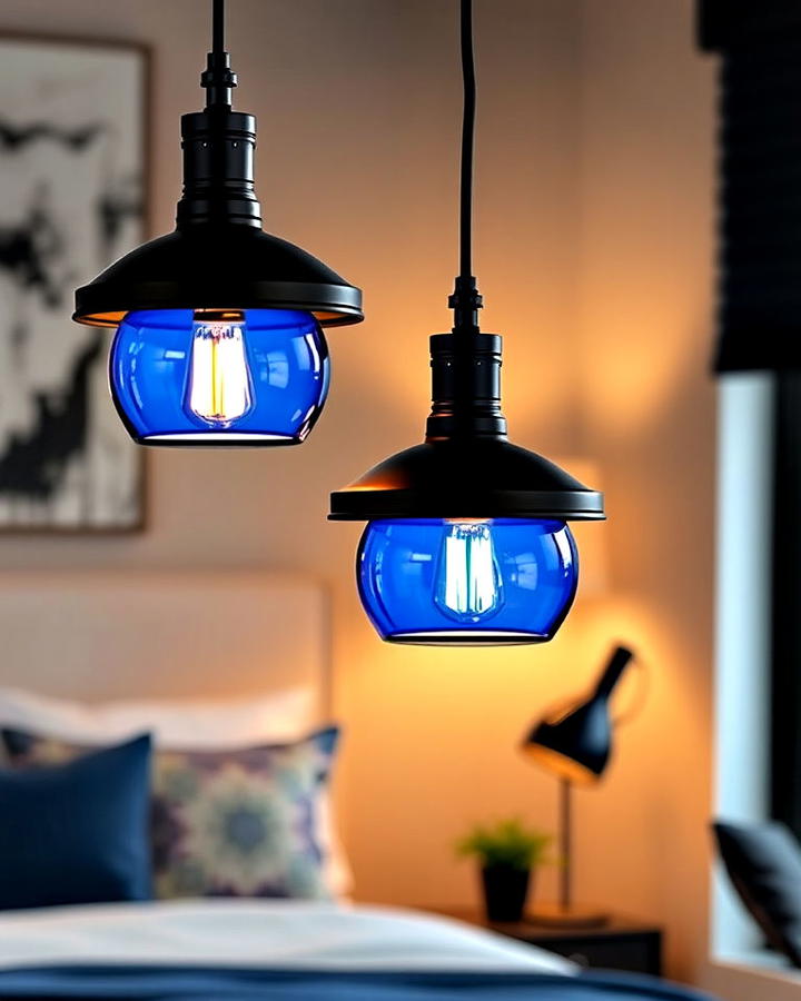 Industrial Black and Blue Lighting for Bedroom