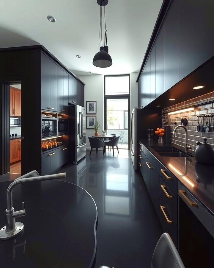 Industrial Charm with Black Countertops