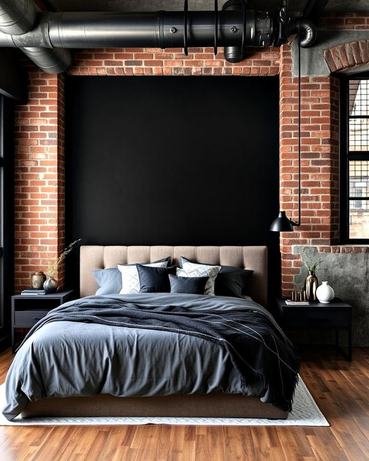 Industrial Chic Black Accent Wall Bedroom