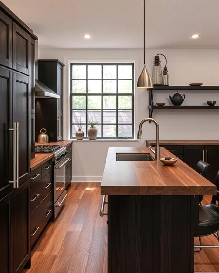 Industrial Edge with Dark Stained Wood Countertops