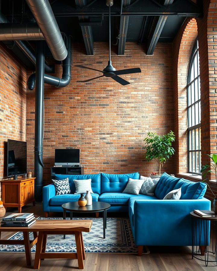 Industrial Edge with a Blue Couch Accent