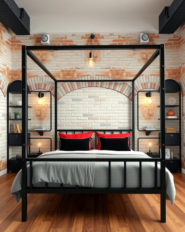 Industrial Metal Frame Canopy Bed