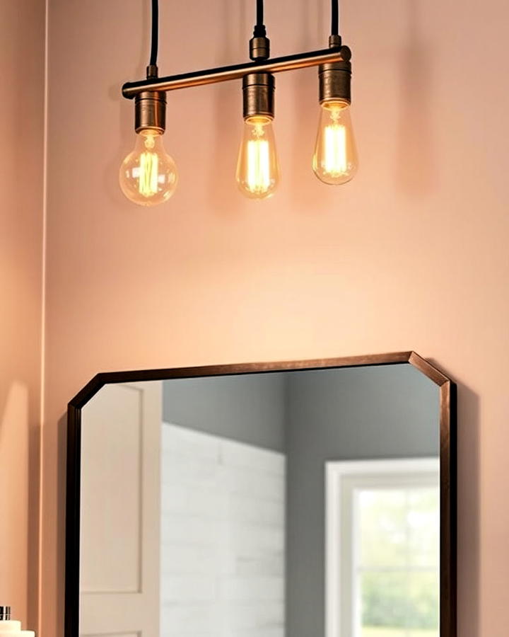 Industrial Pendant Lights Over Bathroom Mirror