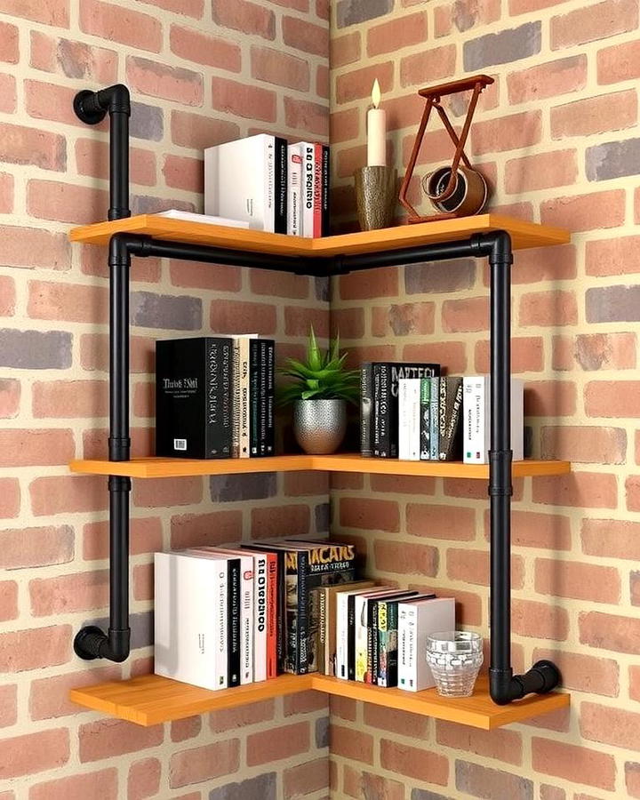 Industrial Pipe Corner Bookshelves