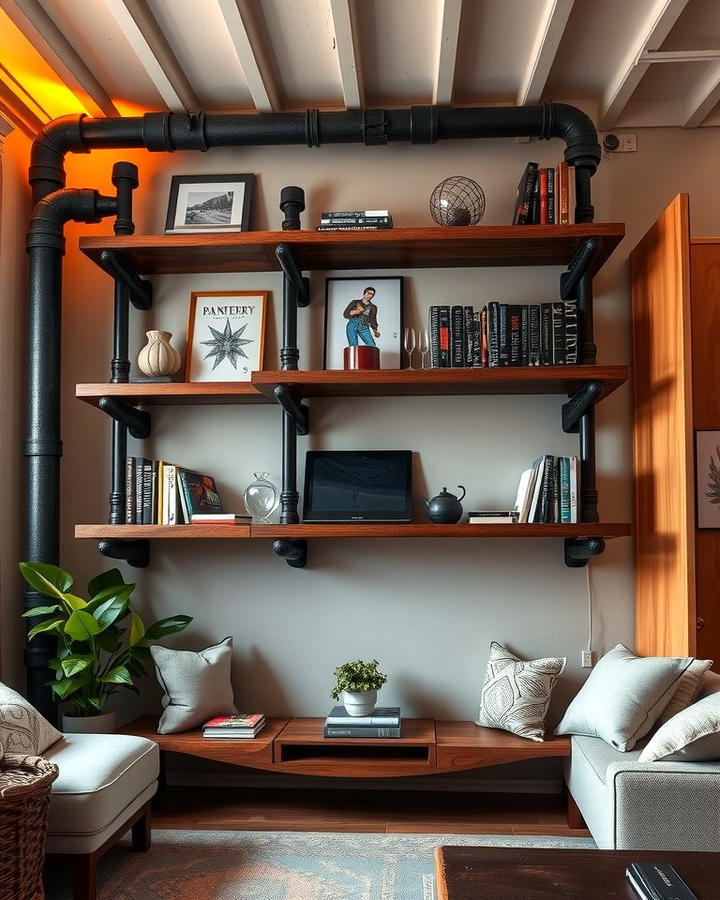 Industrial Pipe Shelves for a Rustic Edge