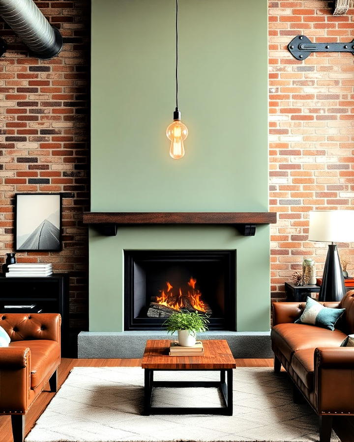 Industrial Sage Green Fireplace