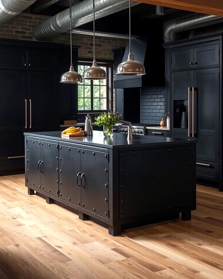 Industrial Style Black Island with Metal Details