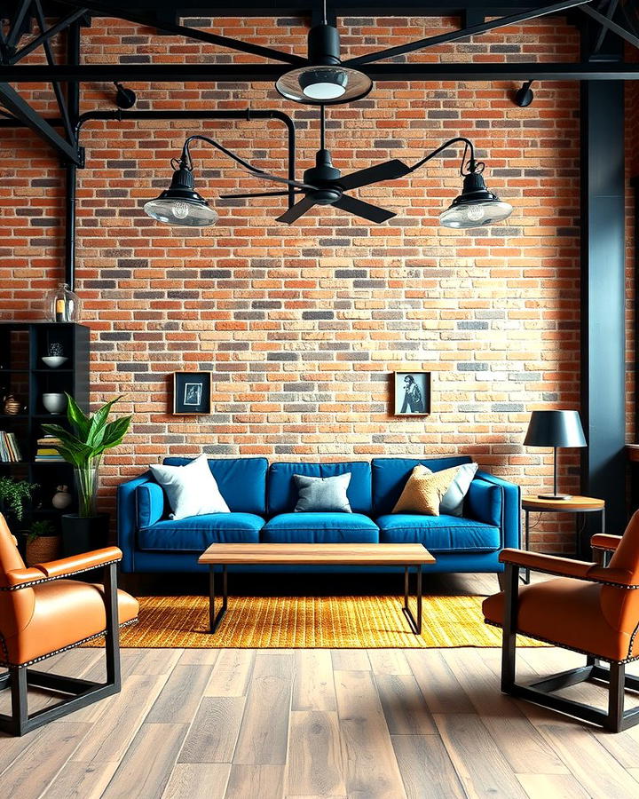 Industrial Style Blue Couch Living Room