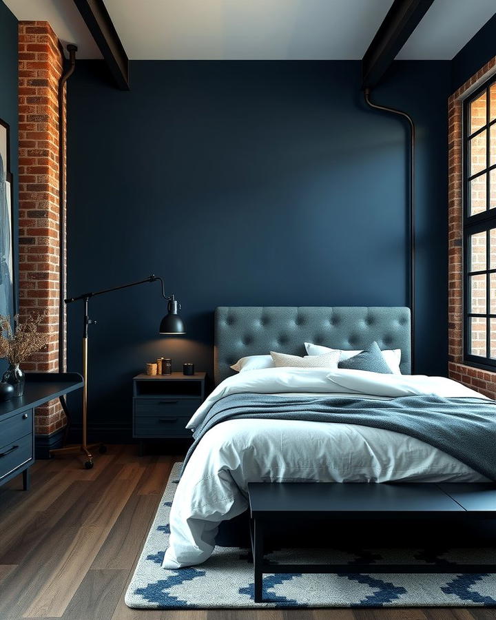 Industrial Style Dark Blue Bedroom