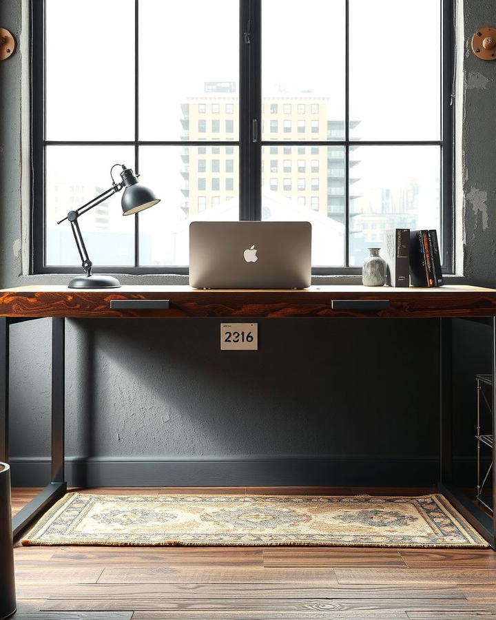 Industrial Style Desk with Metal Accents