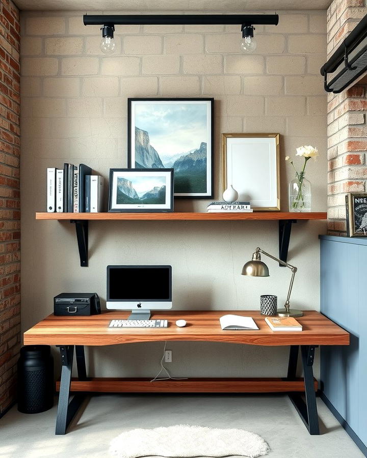 Industrial Style Floating Desk with Metal Accents