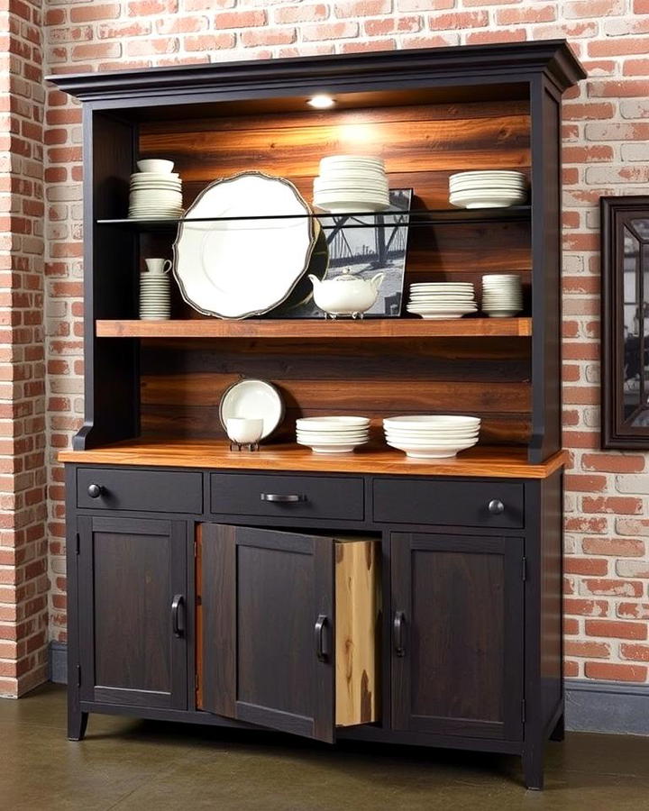 Industrial Style Hutch with Metal Accents