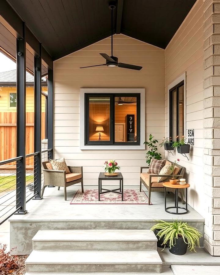 Industrial Style Porch with Metal Elements