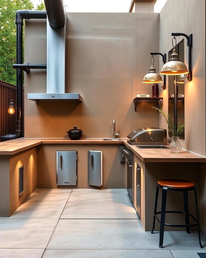 Industrial Style Stucco Kitchen with Metal Accents