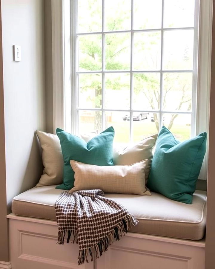 Jade Green Throw Pillows on a Window Seat