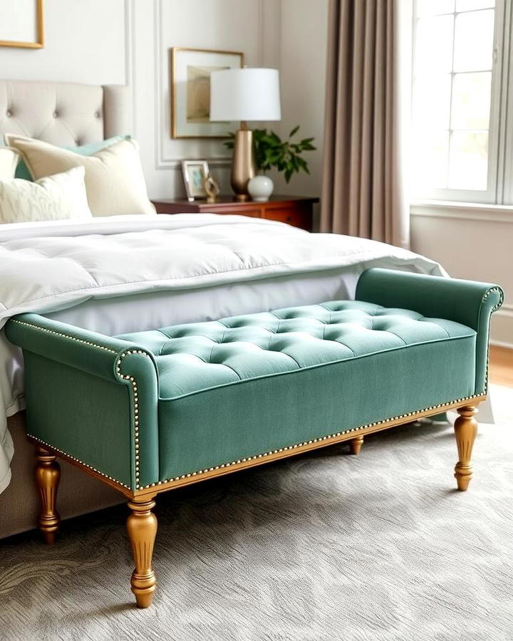 Jade Green Upholstered Bench