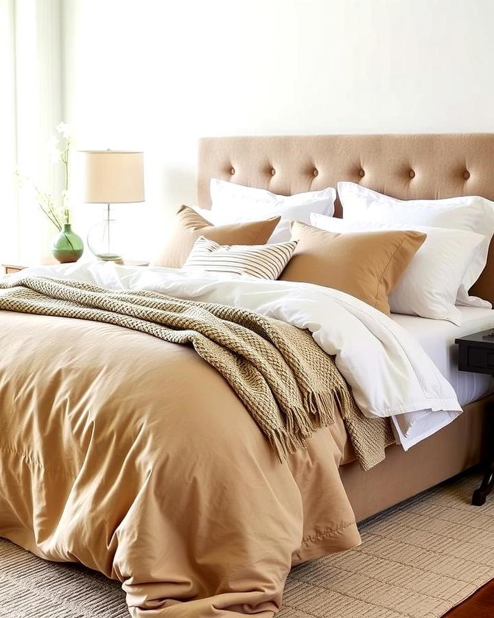 Khaki and White Bedding Combination