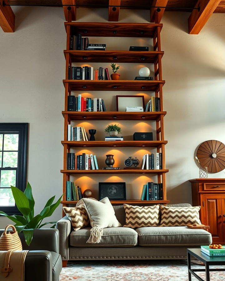 Ladder Bookshelves for a Rustic Charm