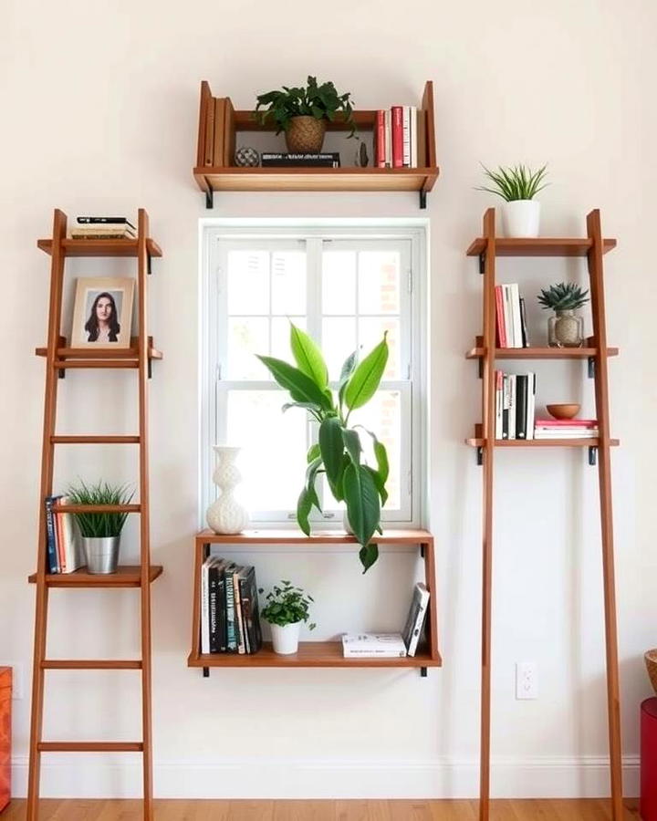 Ladder Style Shelving Around a Window