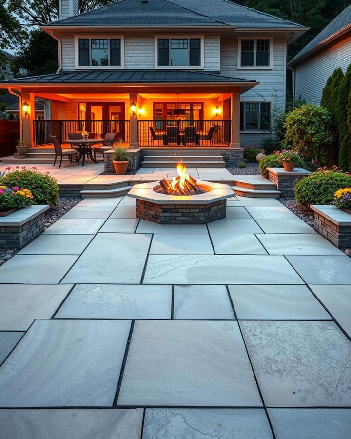 Large Format Concrete Pavers with Sunken Fire Pit