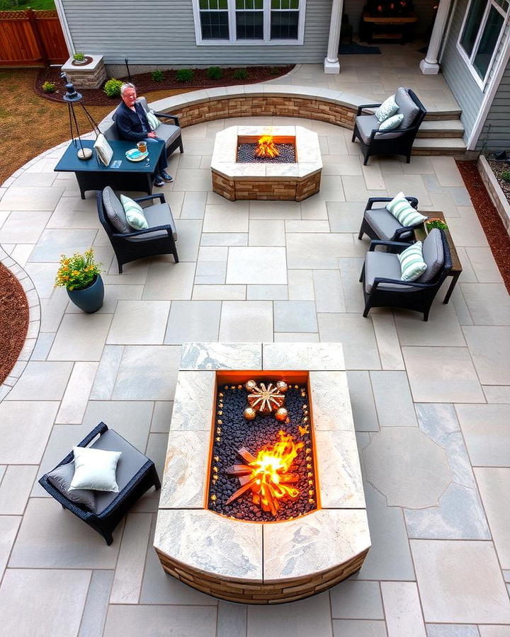 Large Stamped Concrete Patio with Oversized Fire Pit