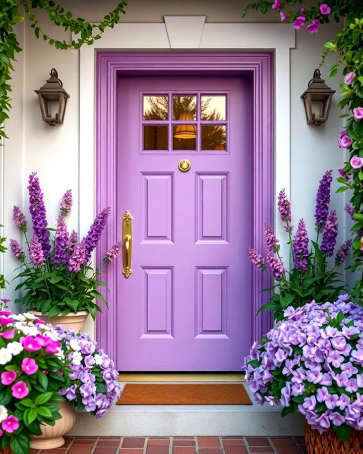 Lavender Door with Floral Surroundings