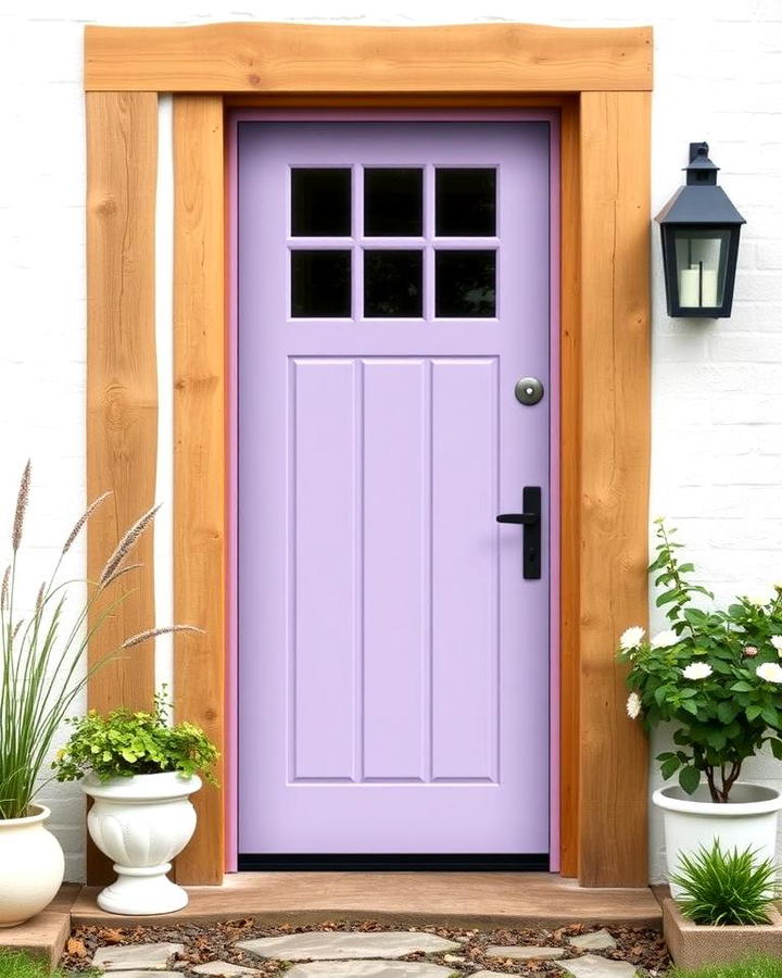 Lavender Door with Natural Wood Frame