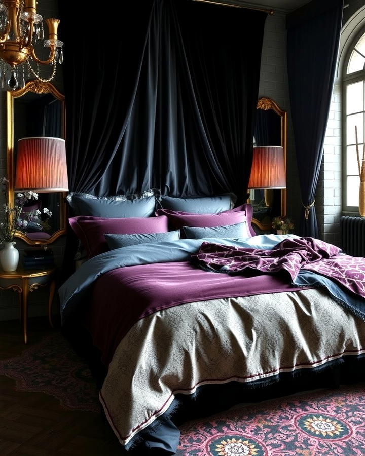 Layered Bedding in Rich Fabrics