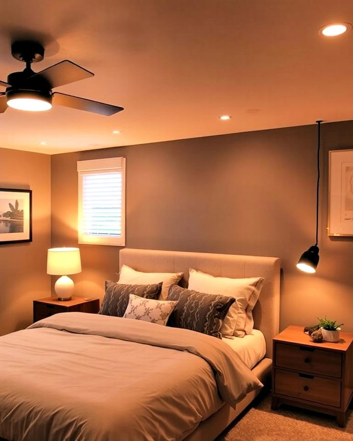 Layered Lighting for Ambiance in Basement Bedroom