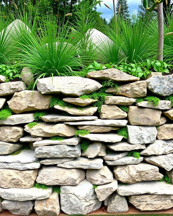 Layered Rock Wall with Native Plants