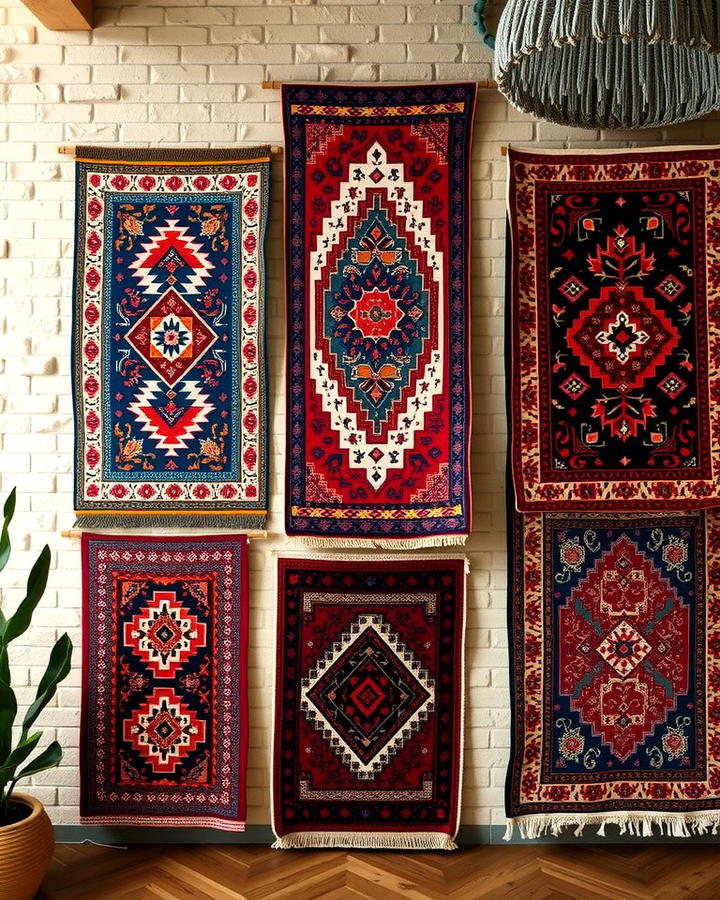 Layered Rugs as Wall Hangings