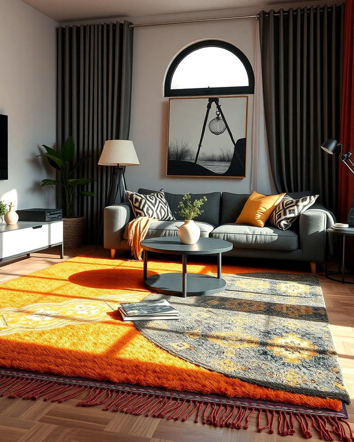 Layered Rugs in Black and Orange