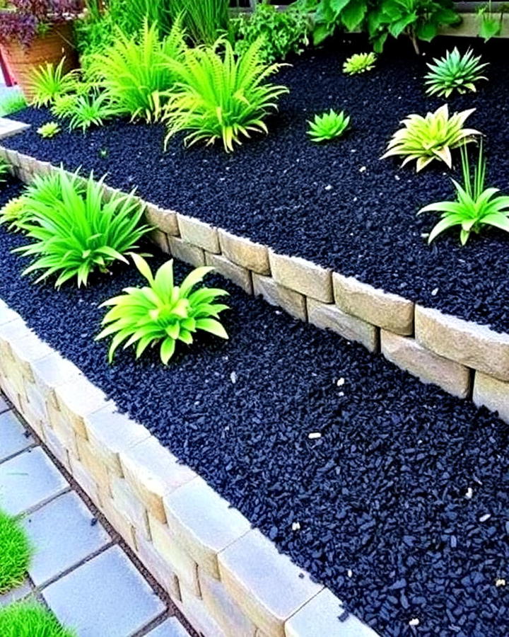 Layering Black Mulch in Tiered Garden