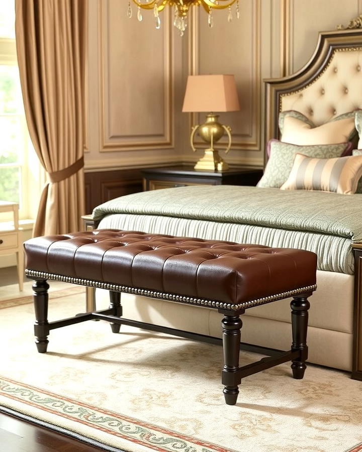 Leather Bench with Nailhead Trim