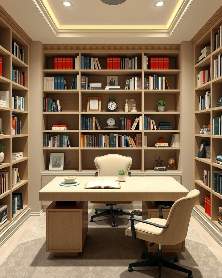 Library Inspired Desk with Surrounding Shelves