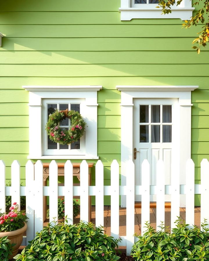 Light Apple Green with White Picket Fence