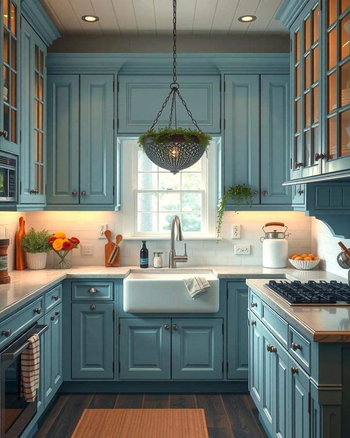 Light Blue Cabinets in a Cottage Style Kitchen